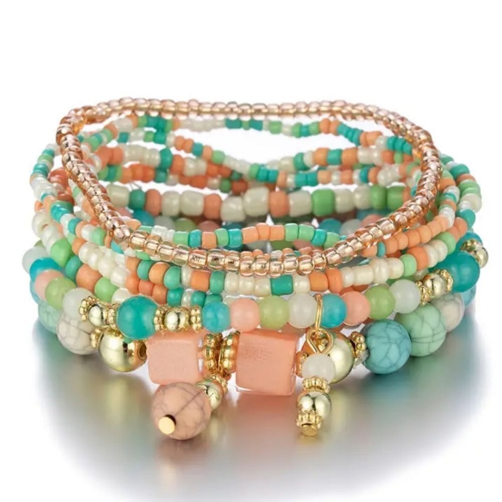 Stackable Bead Bracelets Ladies Stretch Multilayer Bracelet Set - Multicolor - Picture 8 of 12